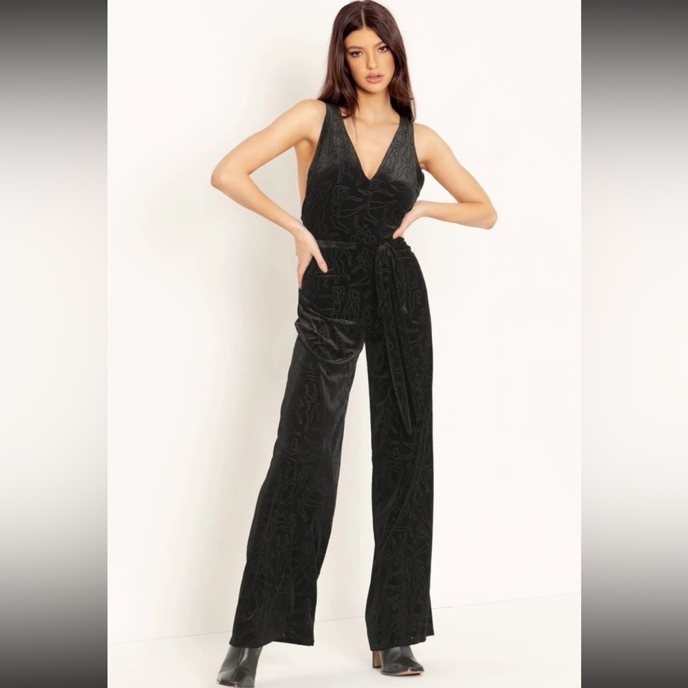 Blackmilk Velvet Picasso Dancers Halter Jumpsuit
